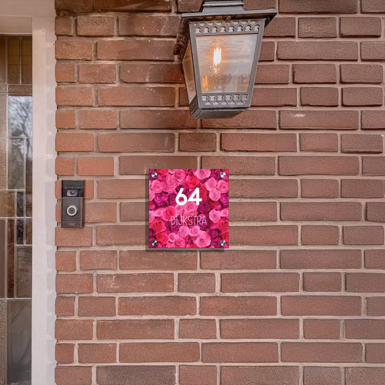 Naambordje voordeur - Vierkant - Roze rozen - Modern — 3