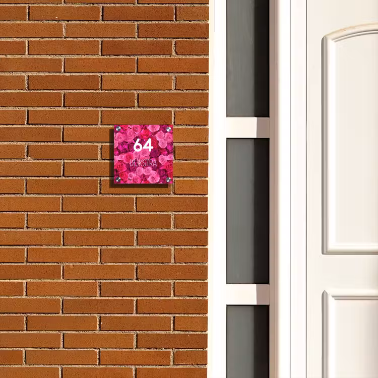 Naambordje voordeur - Vierkant - Roze rozen - Modern — 5