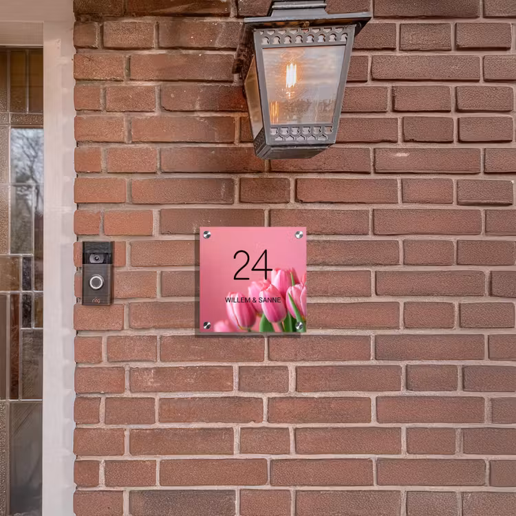 Naambordje voordeur - Vierkant - Roze tulpen - Klassiek — 3