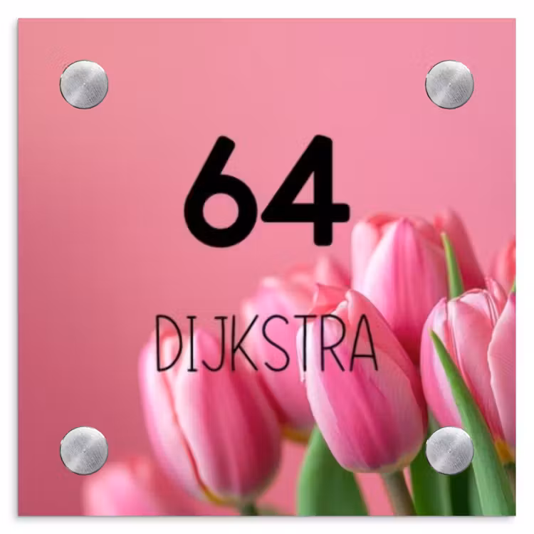 Naambordje voordeur - Vierkant - Roze tulpen - Modern — 1