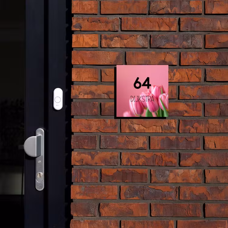 Naambordje voordeur - Vierkant - Roze tulpen - Modern — 2
