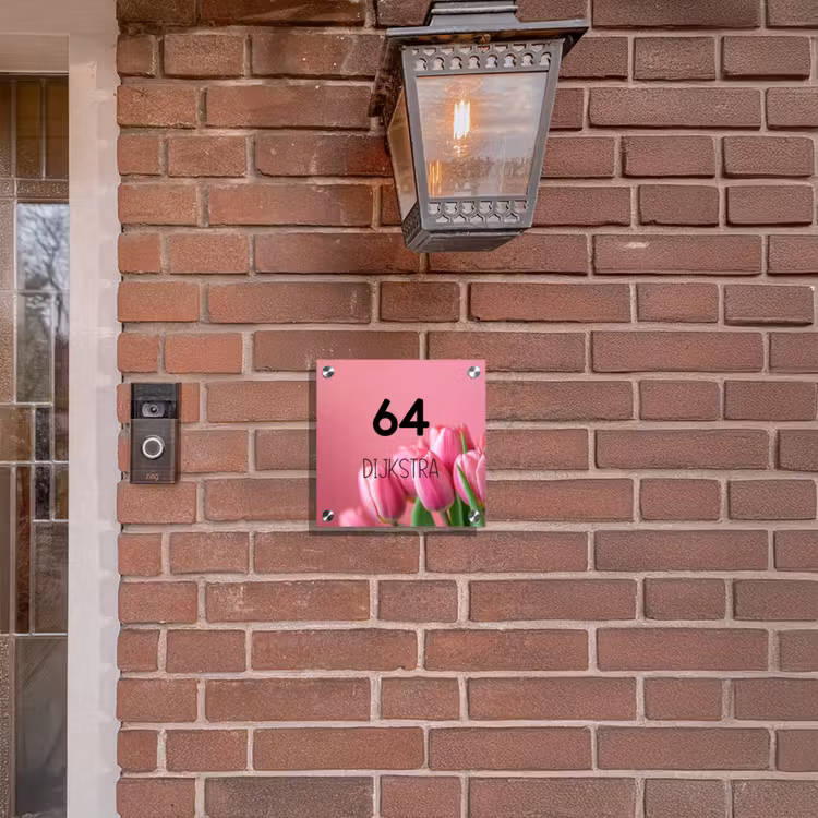 Naambordje voordeur - Vierkant - Roze tulpen - Modern — 3