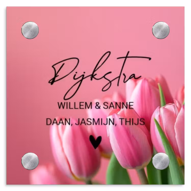 Naambordje voordeur - Vierkant - Roze tulpen - Sierlijk — 1