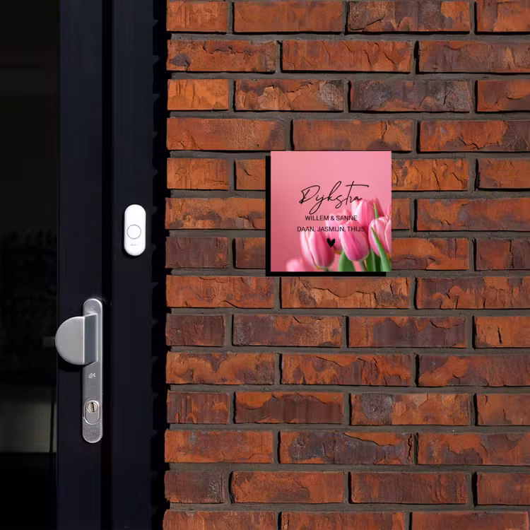 Naambordje voordeur - Vierkant - Roze tulpen - Sierlijk — 2