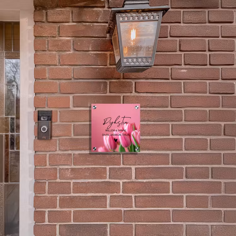 Naambordje voordeur - Vierkant - Roze tulpen - Sierlijk — 3