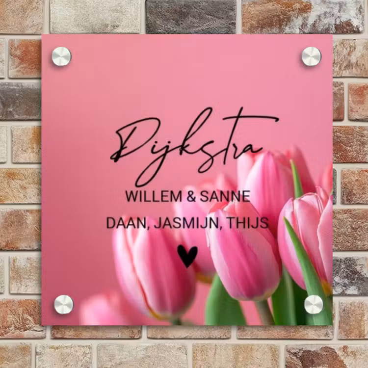 Naambordje voordeur - Vierkant - Roze tulpen - Sierlijk — 4