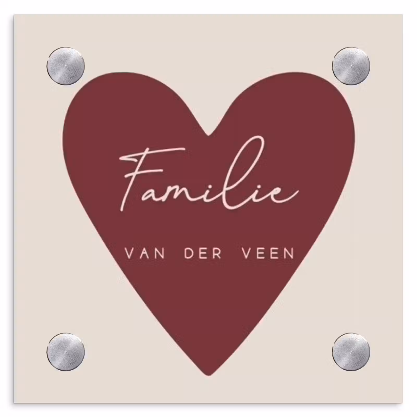 Naambordje voordeur - Vierkant - Rood hart - Sierlijk — 1