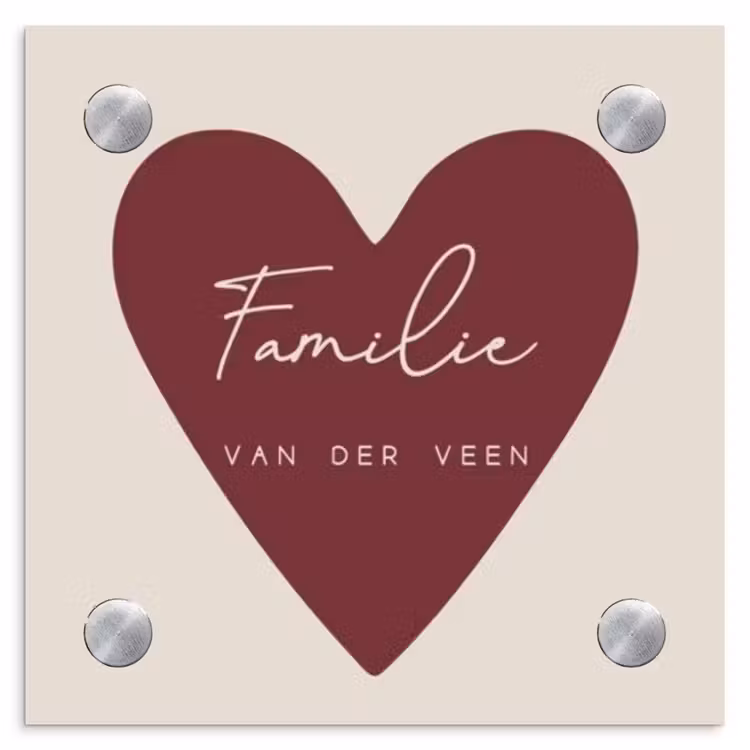 Naambordje voordeur - Vierkant - Rood hart - Sierlijk — 1