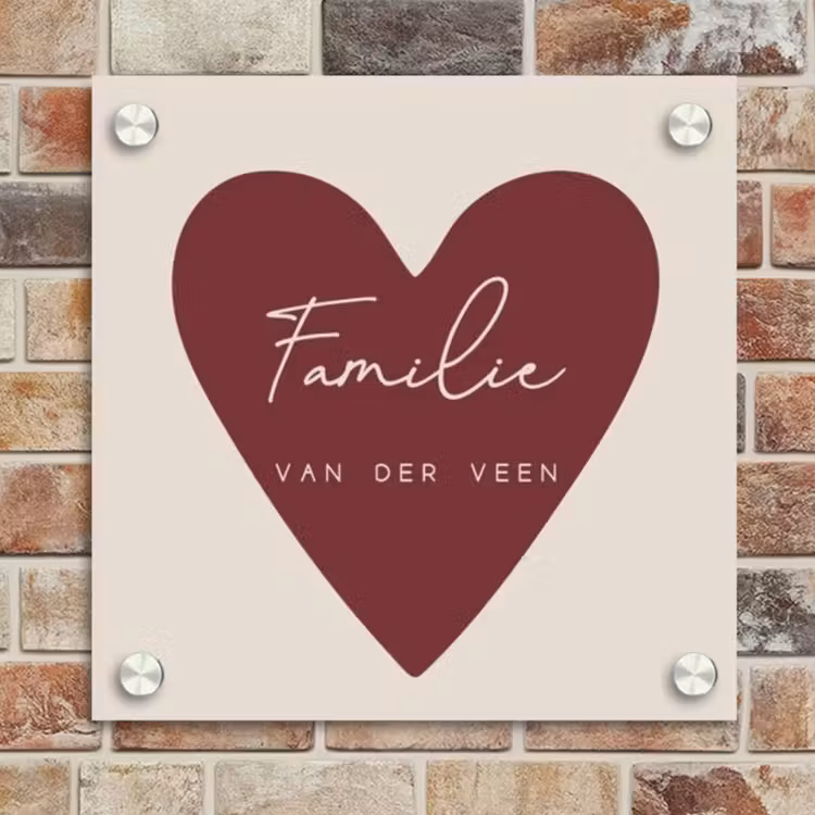 Naambordje voordeur - Vierkant - Rood hart - Sierlijk — 4