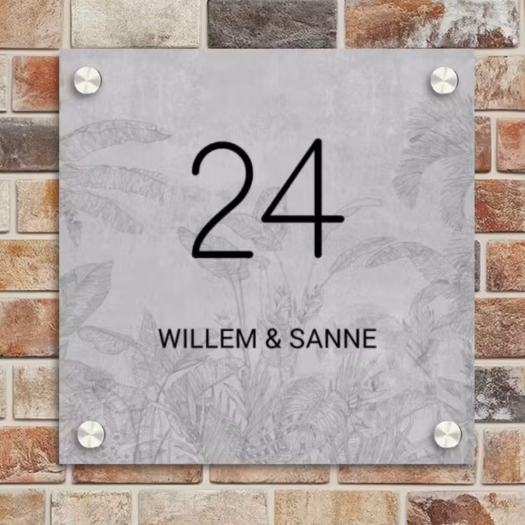 Naambordje voordeur - Vierkant - Grijs botanisch patroon - Klassiek — 4