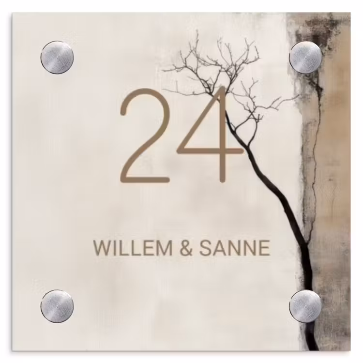 Naambordje voordeur - Vierkant - Boomsilhouet beige achtergrond - Klassiek — 1
