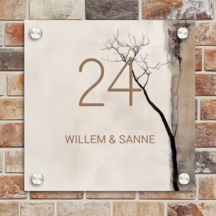 Naambordje voordeur - Vierkant - Boomsilhouet beige achtergrond - Klassiek — 4