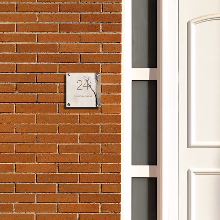 Naambordje voordeur - Vierkant - Boomsilhouet beige achtergrond - Klassiek — 5