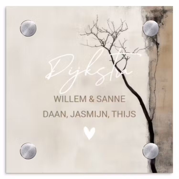 Naambordje voordeur - Vierkant - Boomsilhouet beige achtergrond - Sierlijk — 1