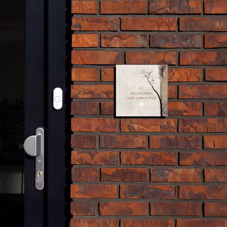 Naambordje voordeur - Vierkant - Boomsilhouet beige achtergrond - Sierlijk — 2