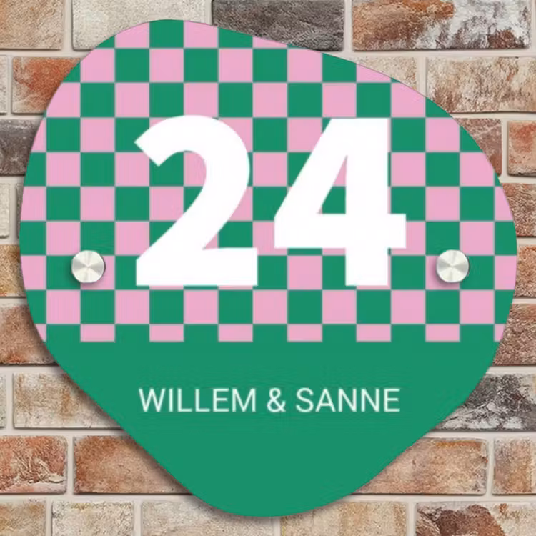 Naambordje voordeur - Organisch - Groen - Roze - Blokjes - Klassiek — 4