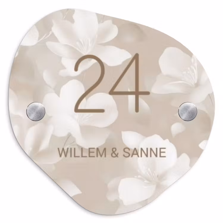 Naambordje voordeur - Organisch - Beige bloemen - Klassiek — 1