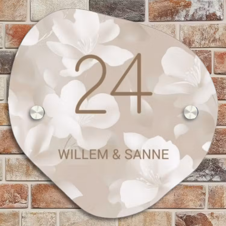 Naambordje voordeur - Organisch - Beige bloemen - Klassiek — 4
