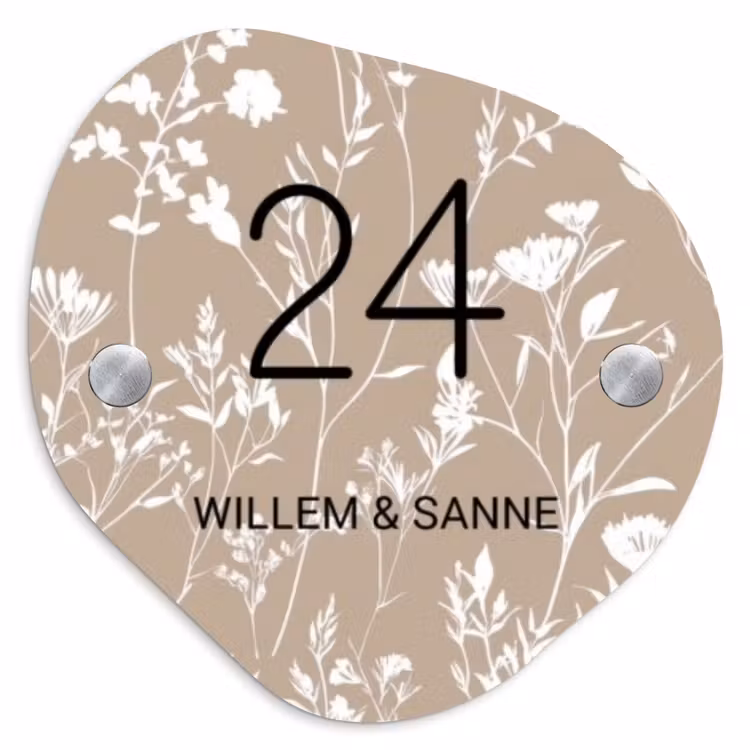 Naambordje voordeur - Organisch - Beige bloemmotief - Klassiek — 1