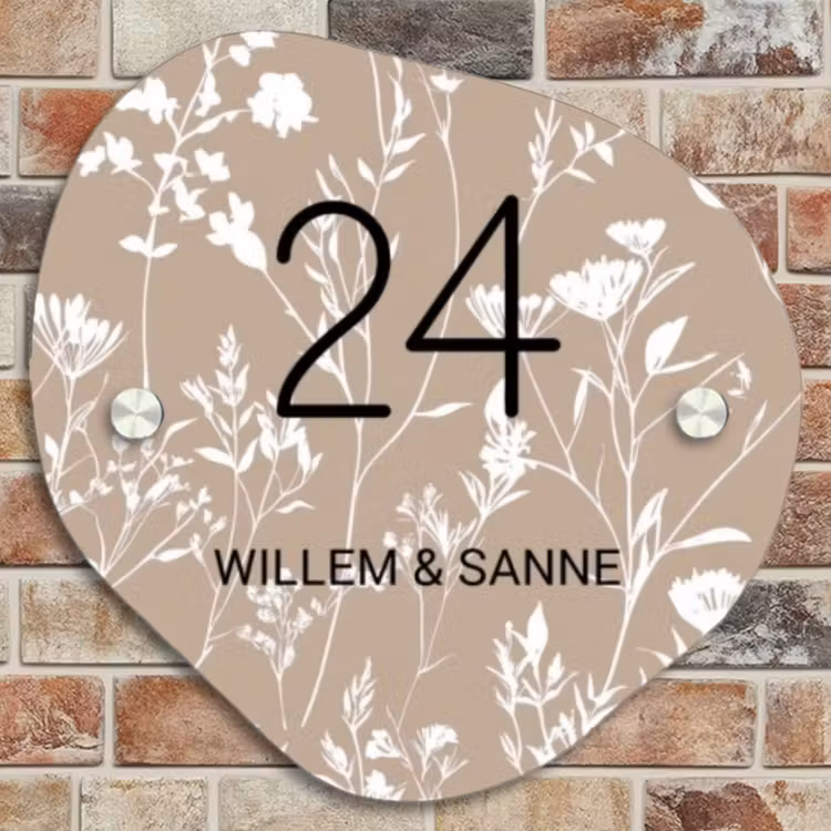 Naambordje voordeur - Organisch - Beige bloemmotief - Klassiek — 4