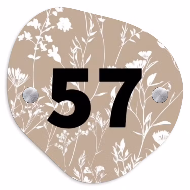 Naambordje voordeur - Organisch - Beige bloemmotief - Traditioneel — 1
