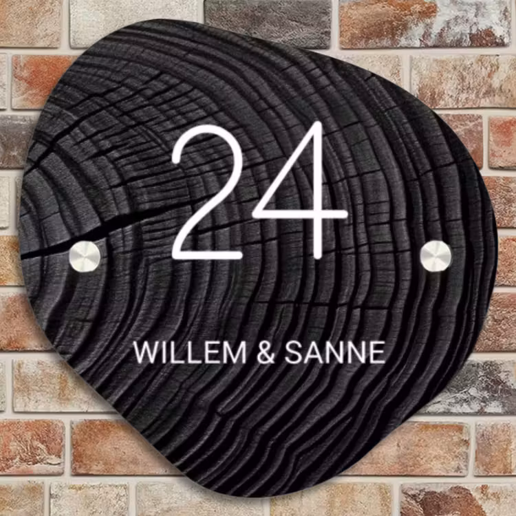 Naambordje voordeur - Organisch - Zwarte houten nerf - Klassiek — 4