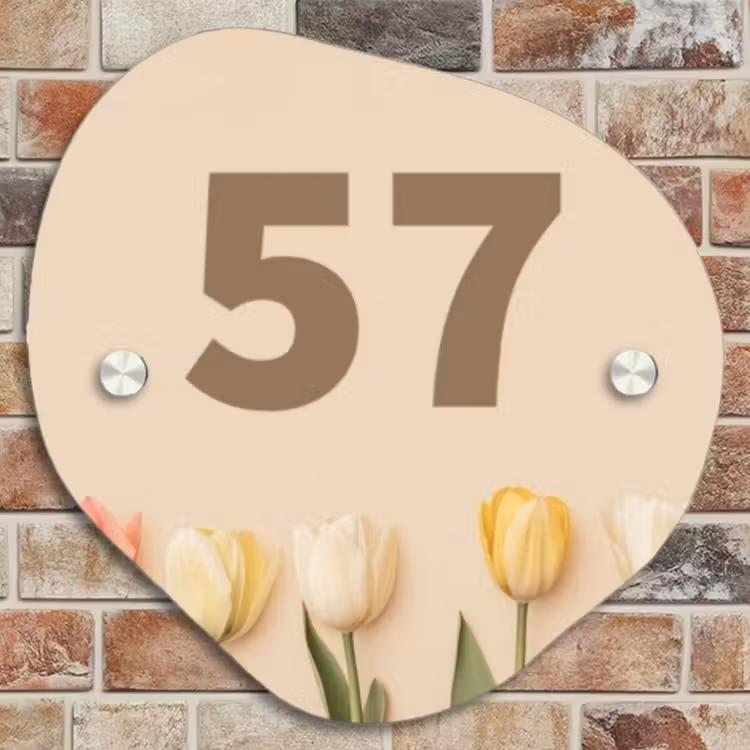 Naambordje voordeur - Organisch - Gekleurde tulpen beige achtergrond - Traditioneel — 4