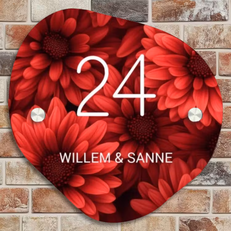 Naambordje voordeur - Organisch - Rode bloemen - Klassiek — 4