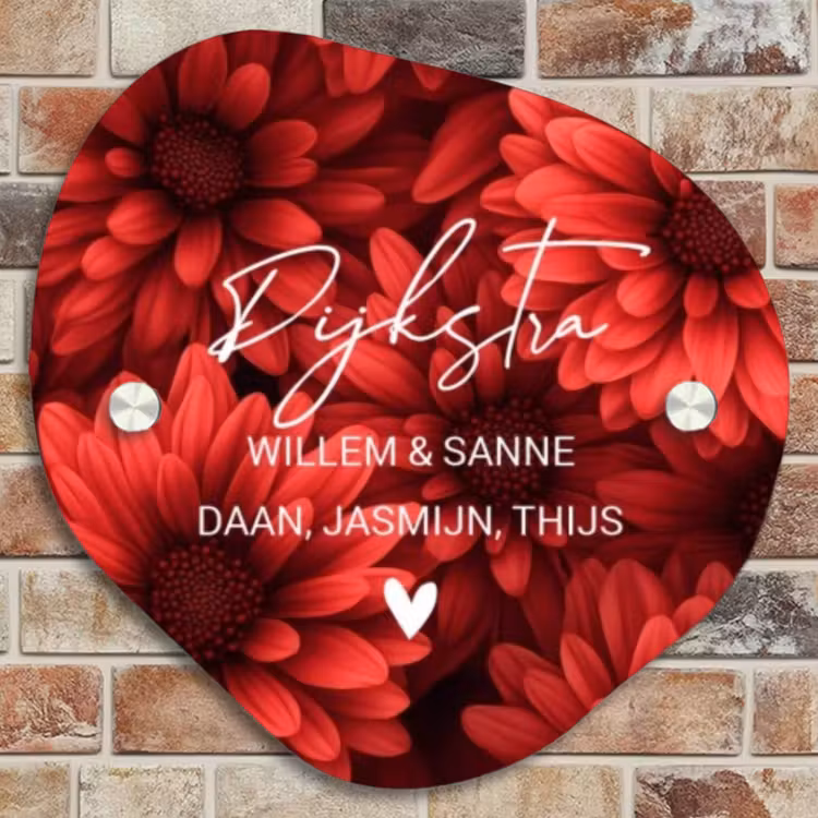 Naambordje voordeur - Organisch - Rode bloemen - Sierlijk — 4