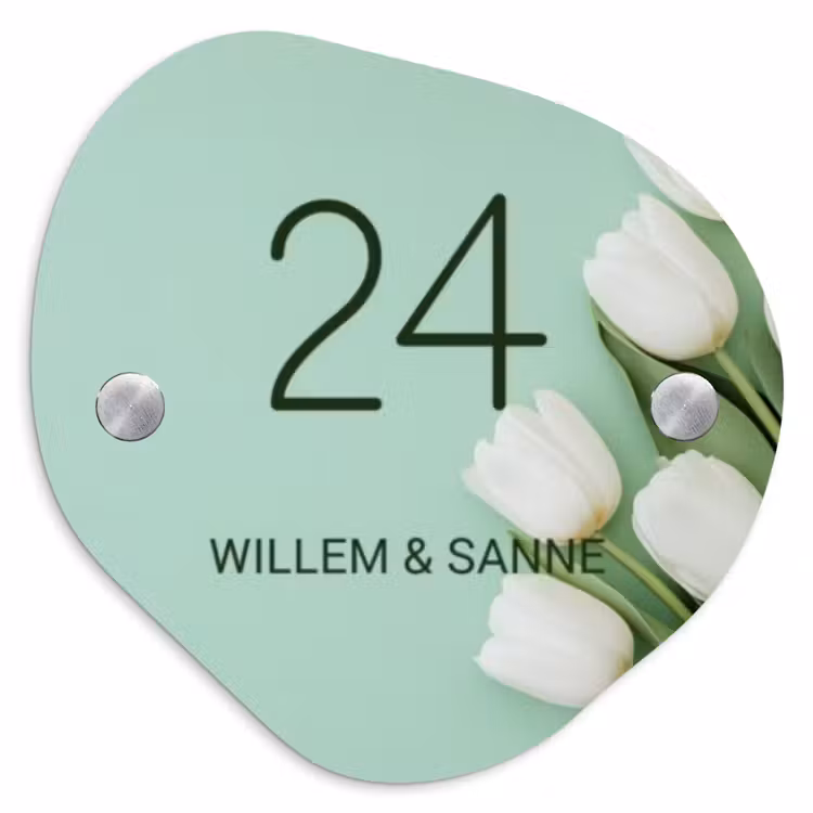 Naambordje voordeur - Organisch - Witte tulpen - Klassiek — 1