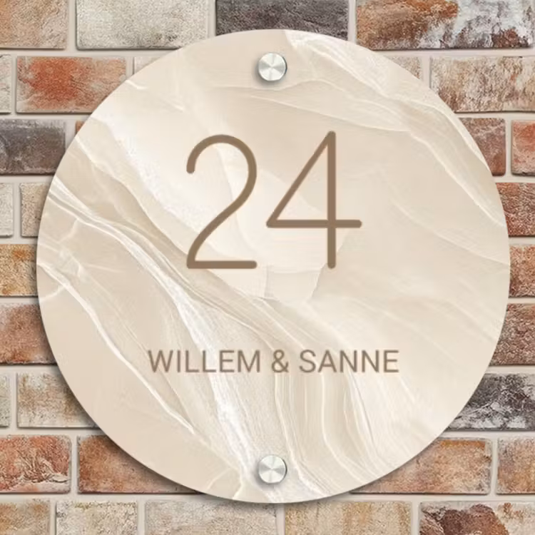 Naambordje voordeur - Rond - Beige - Marmer - Klassiek — 4