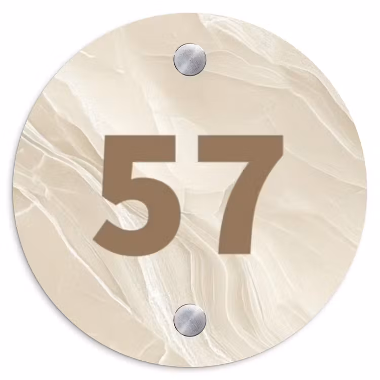 Naambordje voordeur - Rond - Beige - Marmer - Traditioneel — 1