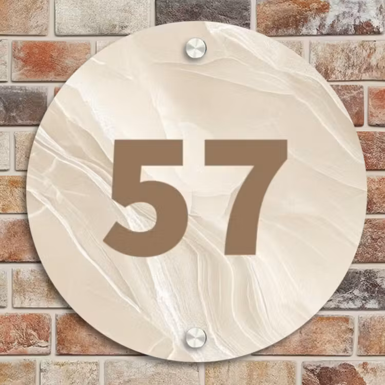Naambordje voordeur - Rond - Beige - Marmer - Traditioneel — 4