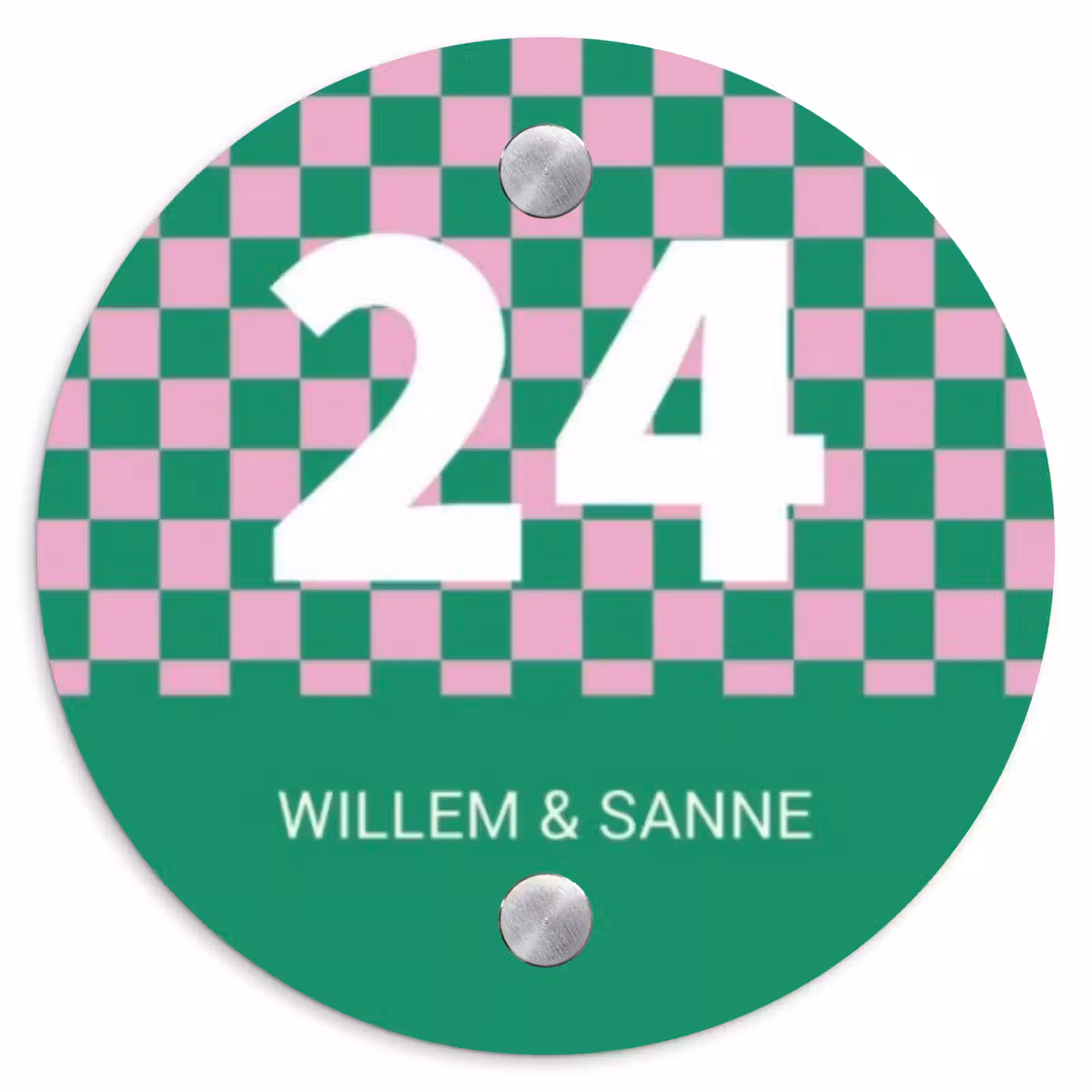 Naambordje voordeur - Rond - Groen - Roze - Blokjes - Klassiek — 1