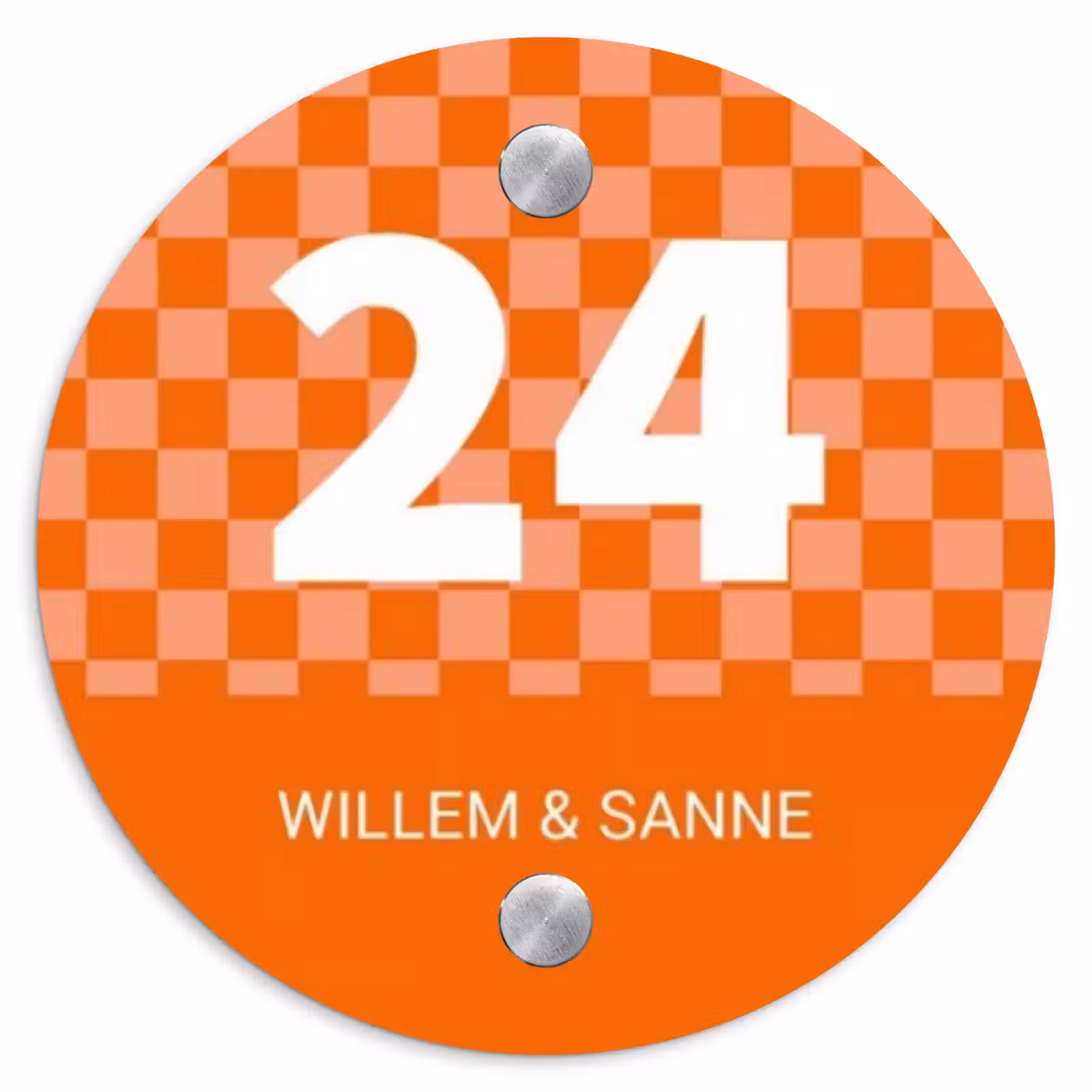 Naambordje voordeur - Rond - Oranje - Blokjes - Klassiek — 1