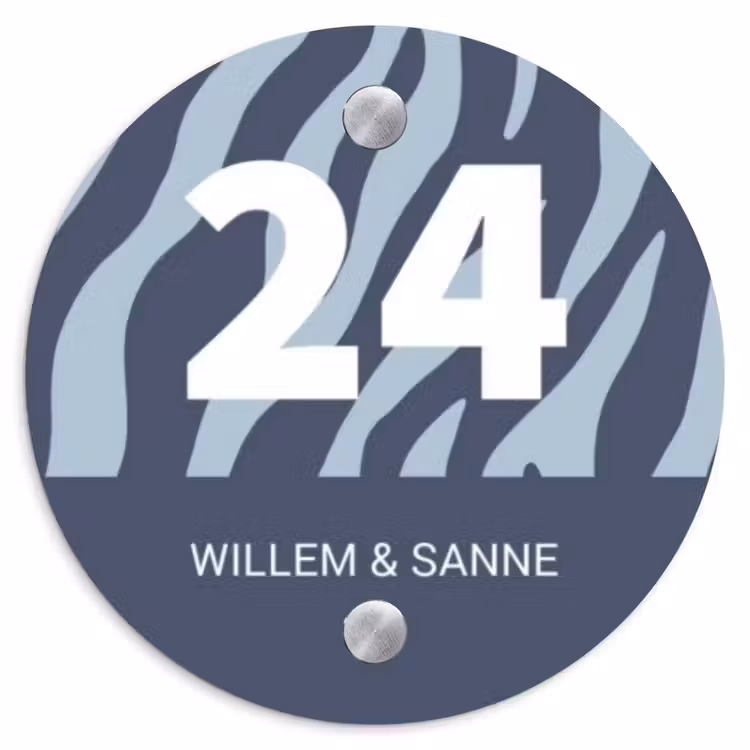 Naambordje voordeur - Rond - Blauw zebra - Klassiek — 1