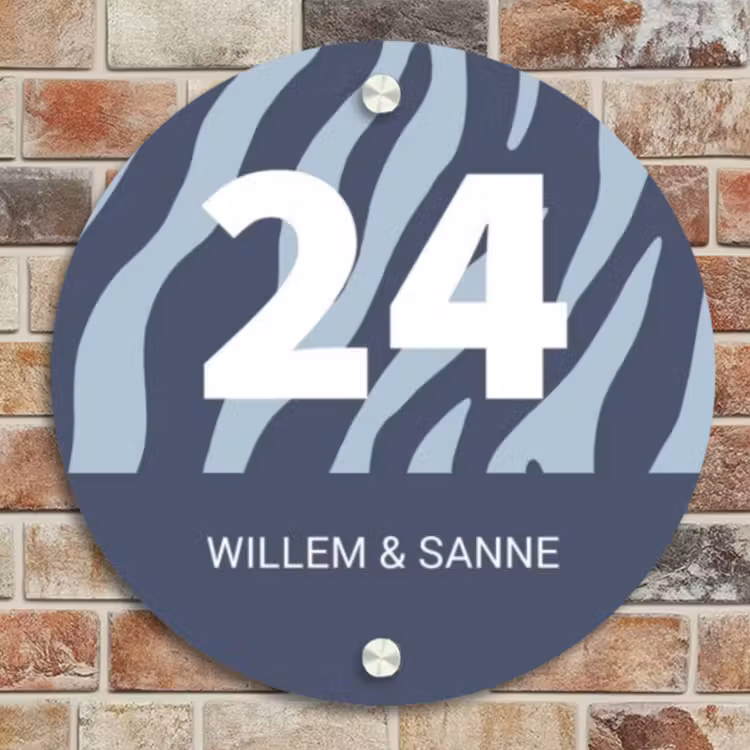 Naambordje voordeur - Rond - Blauw zebra - Klassiek — 4