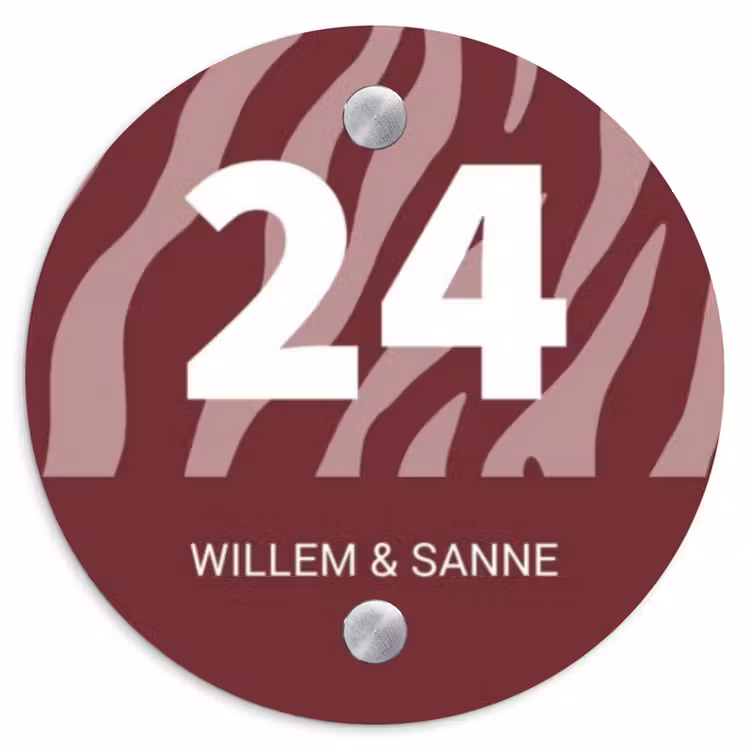 Naambordje voordeur - Rond - Bordeaux zebra - Klassiek — 1