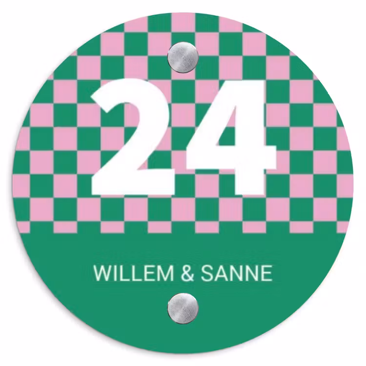 Naambordje voordeur - Rond - Groen - Roze - Blokjes - Klassiek — 1