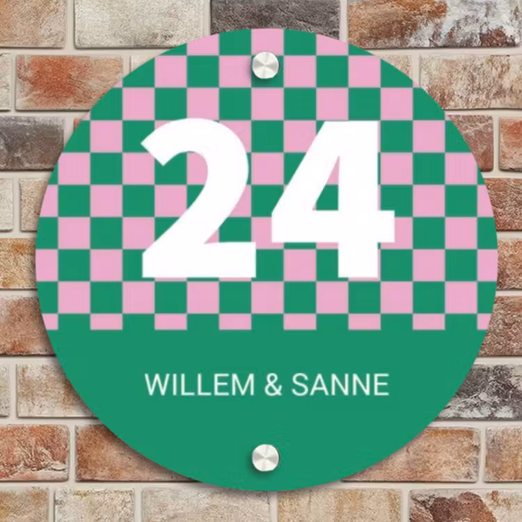 Naambordje voordeur - Rond - Groen - Roze - Blokjes - Klassiek — 4