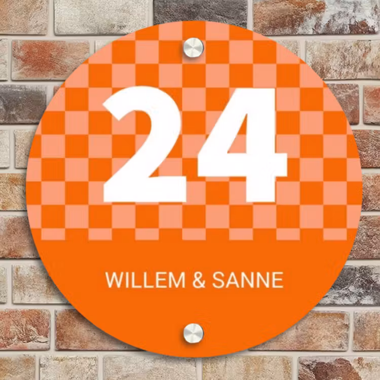 Naambordje voordeur - Rond - Oranje - Blokjes - Klassiek — 4