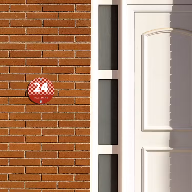 Naambordje voordeur - Rond - Rood - Blokjes - Klassiek — 3
