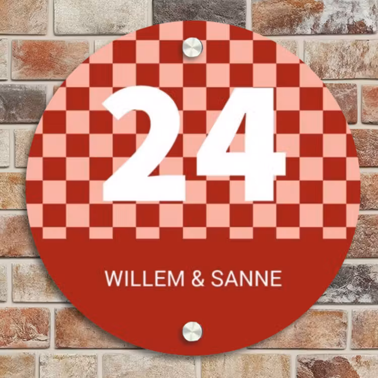 Naambordje voordeur - Rond - Rood - Blokjes - Klassiek — 4