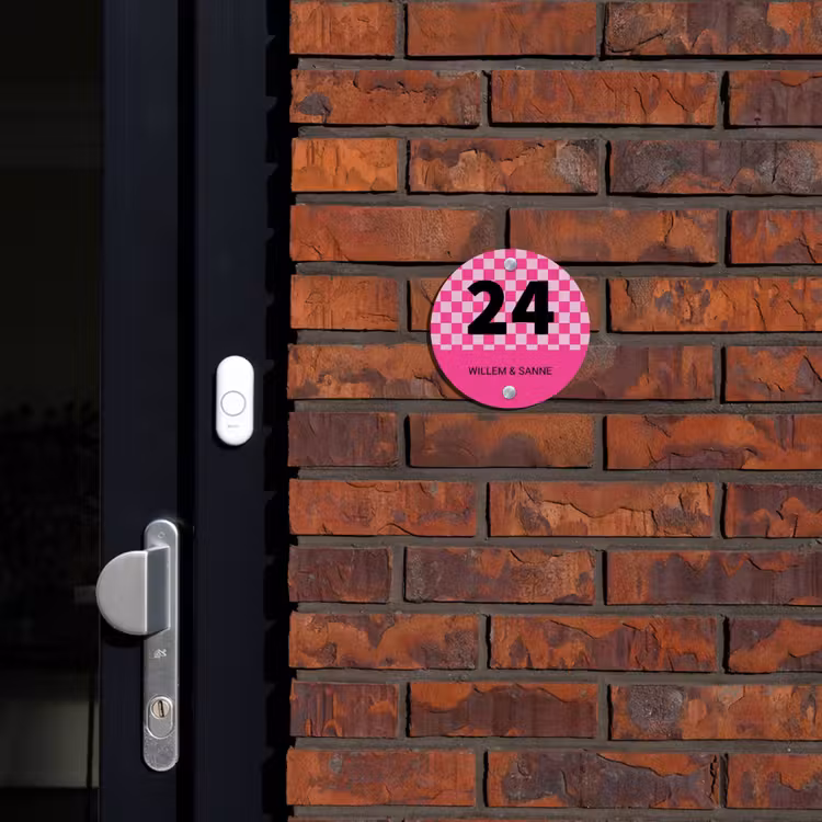 Naambordje voordeur - Rond - Roze - Blokjes - Klassiek — 2
