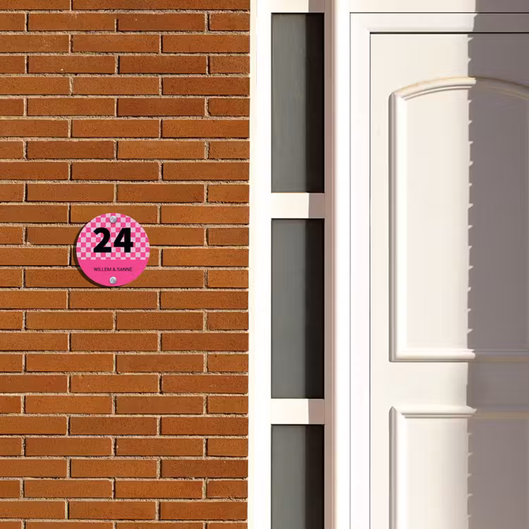 Naambordje voordeur - Rond - Roze - Blokjes - Klassiek — 3