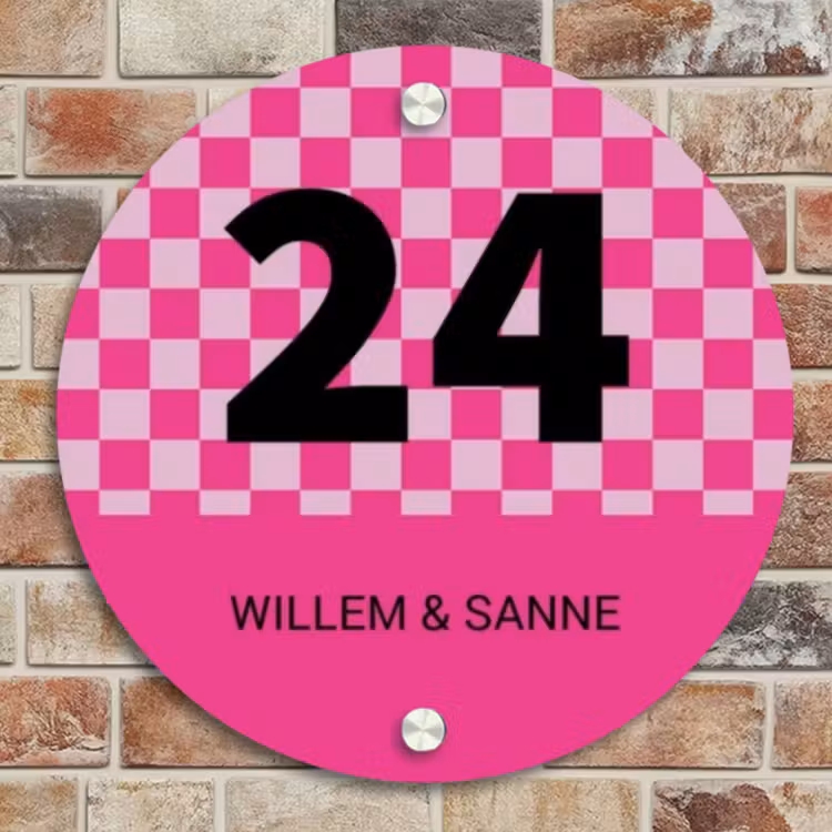 Naambordje voordeur - Rond - Roze - Blokjes - Klassiek — 4