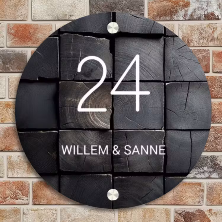 Naambordje voordeur - Rond - Zwarte houtblokken - Klassiek — 4