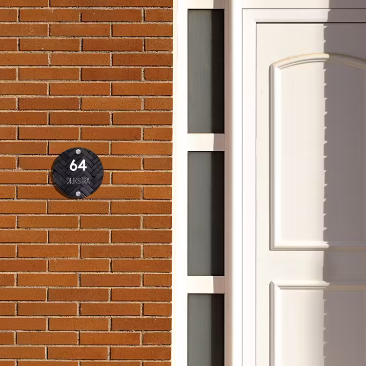 Naambordje voordeur - Rond - Zwarte stenen - Modern — 3