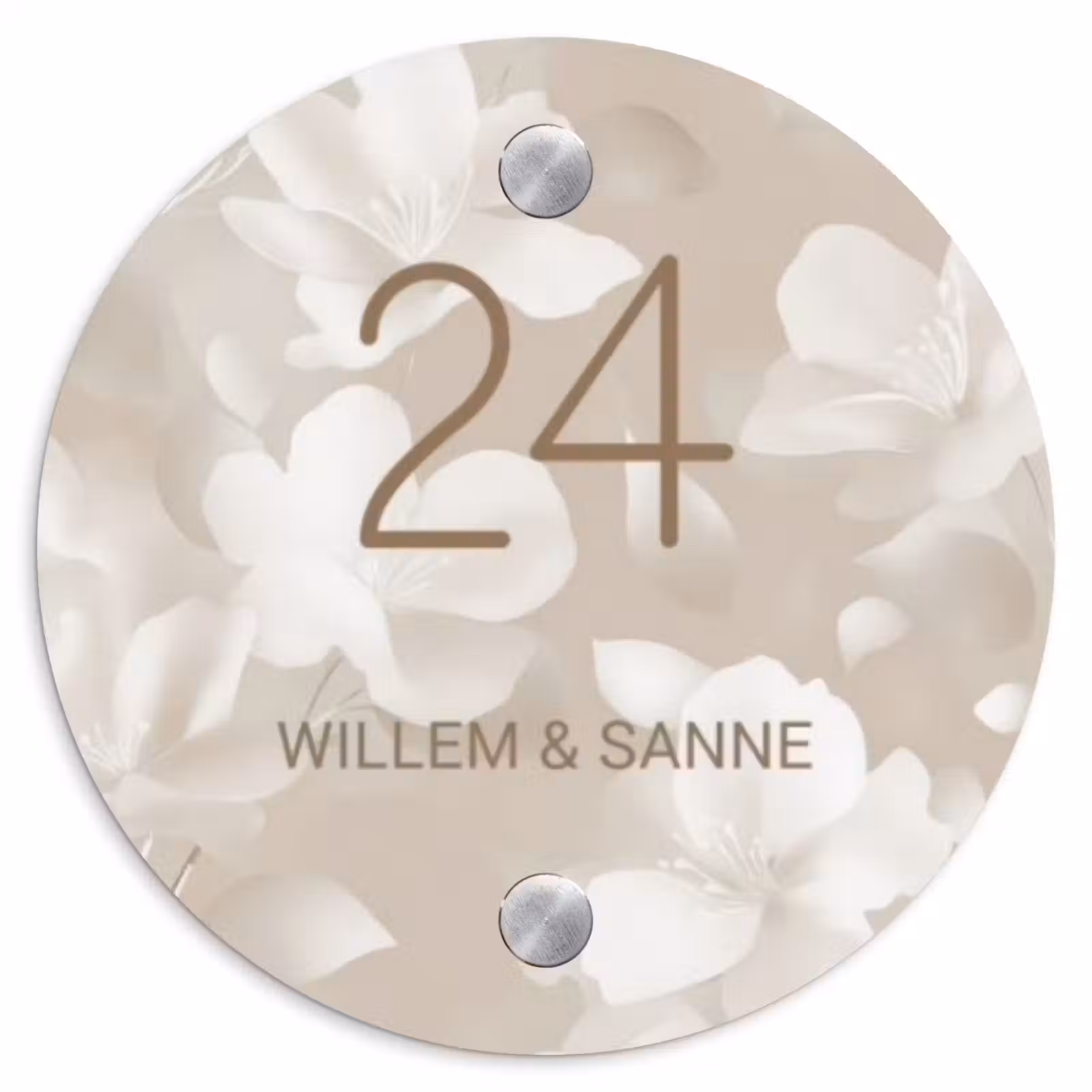 Naambordje voordeur - Rond - Beige bloemen - Klassiek — 1
