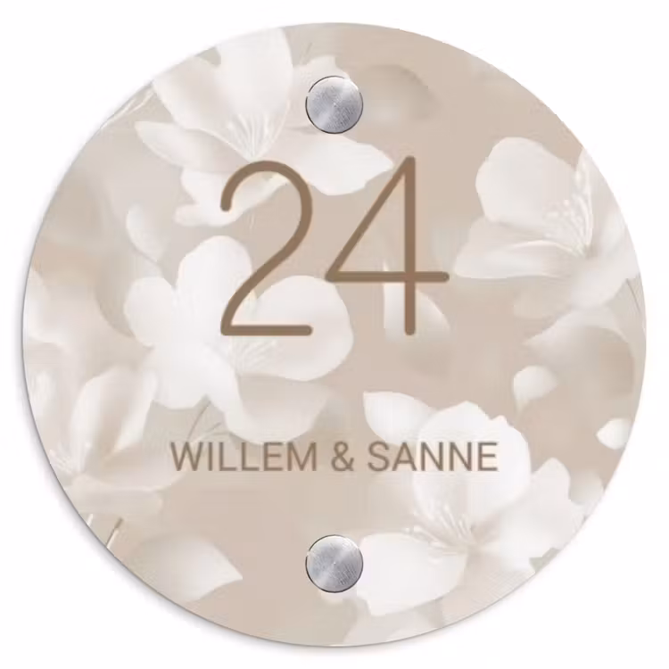 Naambordje voordeur - Rond - Beige bloemen - Klassiek — 1